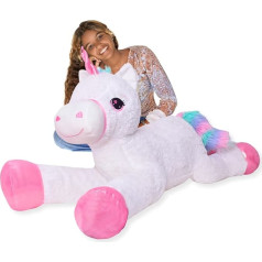 TE-Trend XXL Unicorn Plush Toy 120 cm White - Cuddly Toy with Pink Glitter Horn and Rainbow Tail, Ideal Soft Toy for Loving Gift