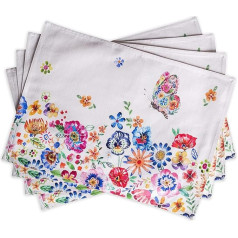 Maison d' Hermine Happy Florals High Summer 100% Cotton Set of 4 Place-Mats for Dining Table, Kitchen, Wedding, Everyday, Dinner Parties, Spring/Summer (33 cm x 48 cm)