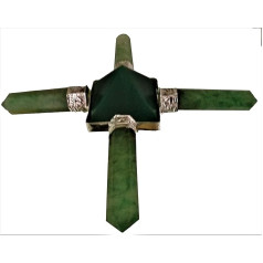 Purpledip Green Aventurine Shri Yantra: Four Arm Energy Generator (11553)
