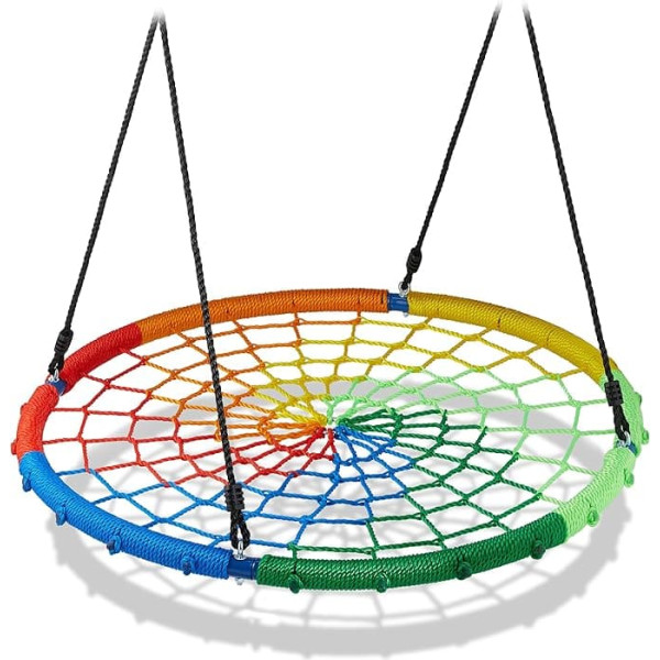 Relaxdays Nest Swing, Children & Adults, Maximum Load 150 kg, Height Adjustable, 100 cm D, Garden Swing, Colourful