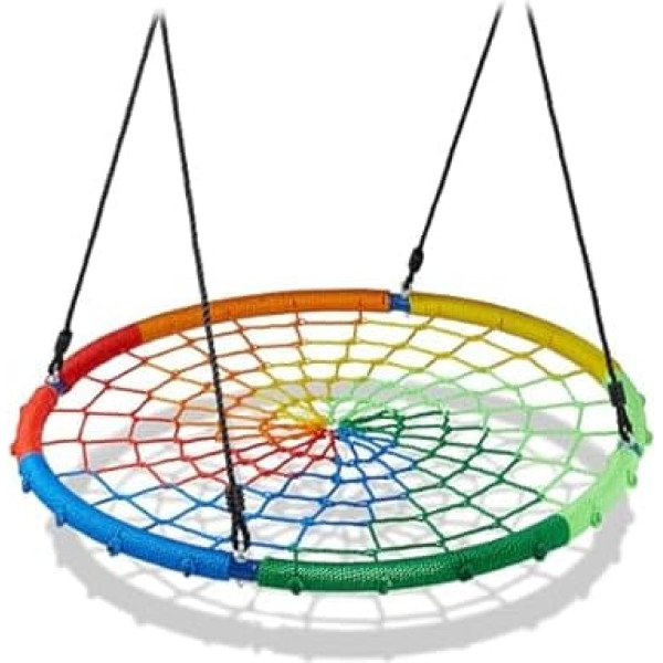 Relaxdays Nest Swing, Children & Adults, Maximum Load 150 kg, Height Adjustable, 100 cm D, Garden Swing, Colourful