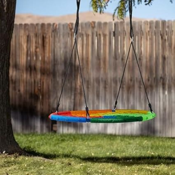 Relaxdays Nest Swing, Children & Adults, Maximum Load 150 kg, Height Adjustable, 100 cm D, Garden Swing, Colourful