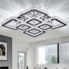 Modern LED Ceiling Light Crystal Chandelier Celing Light 8 Lights Square Chandelier for Dining Room Living Room Cool White, Diameter 50 cm