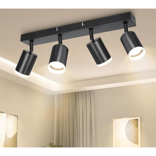 Dehobo LED Ceiling Spotlight GU10 LED Ceiling Light 4 Bulbs Swivelling 350° Ceiling Light Spot Black Modern for Kitchen Bedroom Living Room No GU10 Bulb