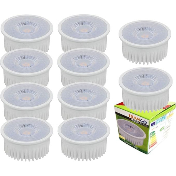 Trango Set of 10 MOCWSD 10 Ultra Flat 5 Watt 3 Levels Dimmable LED Module 6000 K Daylight White (Cool White) for Replacing GU10 & MR16 Bulbs Recessed Ceiling Spotlight