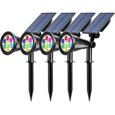 T-SUNUS Solar Spotlight Garden Multicoloured, Solar Spotlight for Outdoor Use Multi-Colour Solar Garden Light Garden 7 Colour Changing for Trees, Shrubs, Garden Paths, 4 Pieces