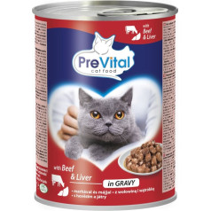 Prevital - ar liellopu gaļu un aknām mērcē - pilnvērtīga barība pieaugušiem kaķiem - 0.415g