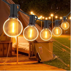 GLUROO LED Fairy Lights Outdoor, 7.6 m Fairy Lights Bulbs Outdoor Power with 12 + 1 G40 Bulbs, Waterproof Fairy Lights Outdoor Bulbs Warm White for Garden, Parties
