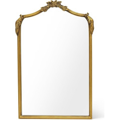 Awhtixbo Wall Mirror Gold Baroque Retro Mirror with Round Arch and Gold Edge, Ideal Wall Decoration for Living Room and Hallway, Size: 40 x 61 cm