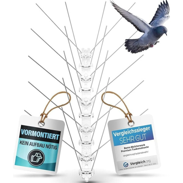 Pigeon Repellent Spikes Pre-Assembled 9 m – Test Very Good – Stainless Steel Bird Repellent Spikes, Pigeon Repellent Balcony, Roof, Window – Bird Protection, Pigeon Scarer, Bird Scarer, Pigeon Spike