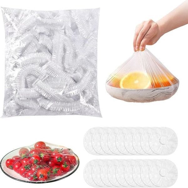 Pack of 300 Cling Film with Elastic Band, Plastic Reusable Cling Film, Elastic Covers for Food Storage, Dust Protection, Fruit Preservation
