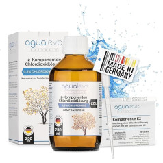 AGUALEVE® Chlorine Dioxide Solution (CDL, CDs) 0.3% 250 ml, Brand Quality Made in Germany, BAuA Certified, 2-Component Solution, Easy Activation for 100% Freshness, Free HDPE Pipette