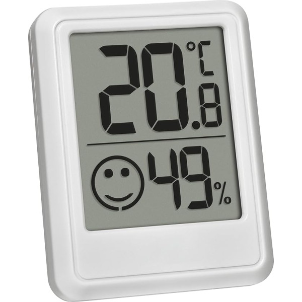 TFA Dostmann Digital Mini Indoor Humidity Meter, 30.5060.02, Room Thermometer, Hygrometer, Humidity and Temperature, for Room Climate Control, Includes Battery, White