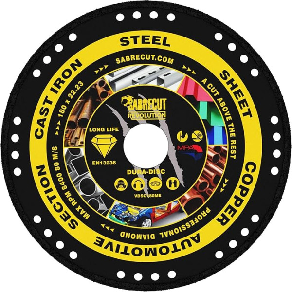 1 x SabreCut VBSC180ME 180 mm (7 Inch) x 22.23 mm Bore Vacuum Brazed Metal Cutting Angle Grinder Circular Saw Diamond Disc Blade Compatible with Bosch Dewalt Makita Milwaukee and Many Others