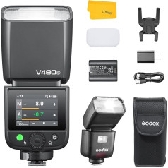Godox V480-S Camera Flash for Sony, Touchscreen Speedlite, GN50 TTL 2.4G Wireless 1/8000 HSS, 650 FulI Power Flashes, 1.7s Recycle Time, 7.2V/2200mAh Li-ion Battery