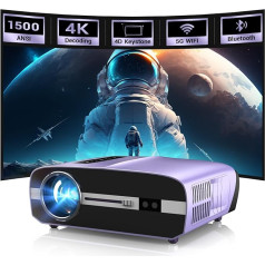 Ultra HD 4K Projector with WiFi Bluetooth Streaming Apps, LED Smart Android TV Projector 4K Home Cinema Outdoor Film 1500ANSI Daylight Use for Indoor Daylight Gaming, HDR, 4D Keystone Ceiling Mounting