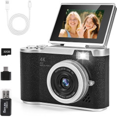 Digital Camera 1080P Camera 48MP Camera Portable Compact Camera with 180° Flip 2.4 Inch Screen, 8X Digital Zoom Compact Camera, 32GB TF Card for Children Teenagers Student Beginners (Black)