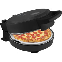 Bestron Pizza oven for crispy pizzas in 5-10 minutes, electric pizza oven with up to real 320°C maximum temperature, including fireclay stone and 2 large wooden spatulas, black label, colour: matt