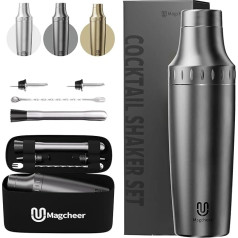 Magcheer Cocktail Shaker Set with Integrated Measuring Scale 900 ml Premium Stainless Steel Frost-Proof Double Wall Bartender Set Gift Set with Storage Box for Beginners and Bartender (Grey)