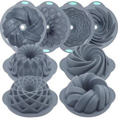 Tongjude Pack of 4 Silicone Ripple Cake Moulds, 10/12 Cups Tube Baking Mould, Non-Stick Kitchen Oven Baking Moulds, Silicone Moulds for Homemade Cakes, Bread and Jello, Grey