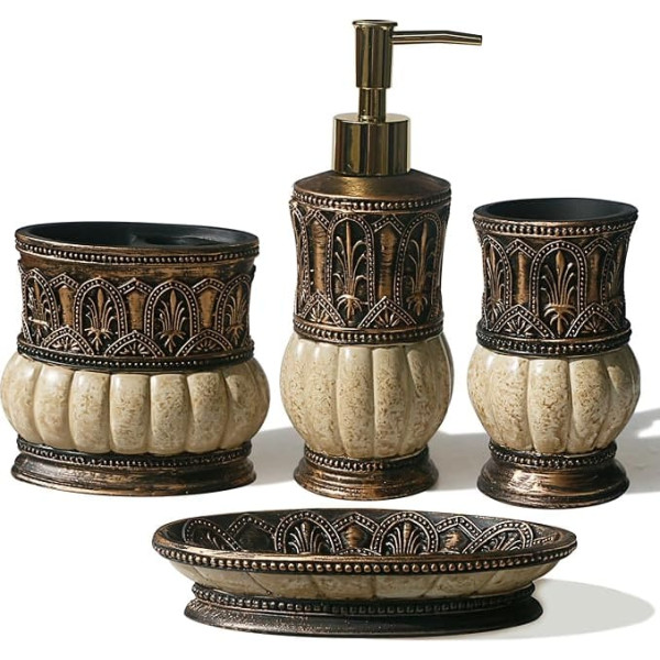 Pumkins Retro Bathroom Accessories Set Including 1 Cup, 1 Toothbrush Holder, 1 Soap Dish and 1 Soap Dispenser, Home and Countertop Decoration, Dressing Table, Housewarming Gift