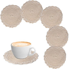 besbomig Pot Coasters Set of 6, Round Braided Wear-Resistant Coasters Glasses, 18 cm Place Mats Small for Wedding, Festival, Kitchen, Party - Khaki