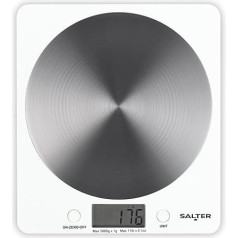 Salter Disc Digital Kitchen Weighing Scales – Stylish Silver / Aluminium Slim Design Electronic Cooking Scale Appliance for Home and Kitchen, Weigh Food with Accurate Precision up to 5kg + Aquatronic Feature for Liquids in ml and fl. Oz. 15 Year Guarant