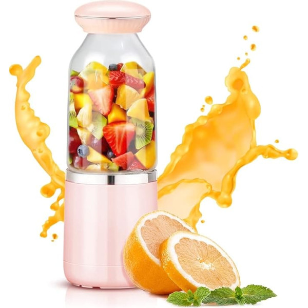 Blender Smoothie Maker, Mini Mixer to Go, Shake Mixer, Personal Blender, Blender Electric, Plastic Bottle 500 ml, BPA-Free, Pink