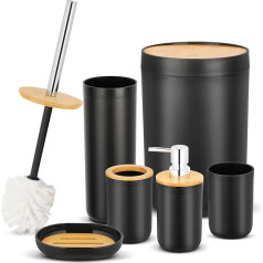 Worephu Bathroom Accessories Set, 6 Piece Plastic Bathroom Accessories with Trash Can, Toothbrush Holder, Plastic Cup, Soap Dish, Lotion Dispenser, Toilet Brush and Toilet Brush Holder