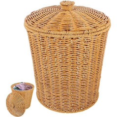 PRETYZOOM Waste Bin with Lid Bathroom Rattan Basket Woven Wicker Office Bin Storage Basket Rattan Under Desk