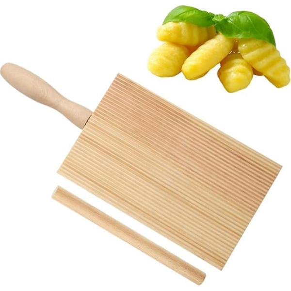 ChAusa Gnocchi Board Gnocchi Pasta Board Natural Gnocchi Board Paddle Spaghetti Maker Tool to Easily Make Authentic Homemade Pasta and Butterwood Gnocchi Board + Stick 8.5x