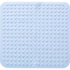 Non-Slip Square Bath Mat, 48 x 48 cm Shower Mat, Non-Slip Shower Mat, Non-Slip Mat with Suction Cups, Suction Cups, Machine Washable, Square Light Blue, for Sauna, Shower Room, Drain Holes