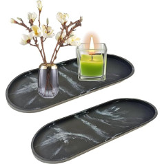 Tgsedr 2 Pieces Bathroom Vanity Trays Marble Pattern Decorative Tray Bathroom Countertop Organization Cosmetic Organizer for Soap Shampoo Candle Towel Plant Jewelry Ring