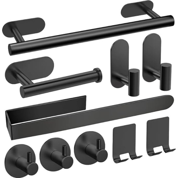 AIKER Towel Rail No Drilling, 10 Pieces Updated Version Towel Holder Set, Thickened High-Quality 304 Stainless Steel Bathroom Kit Hooks, Self-Adhesive, Ideal for Bathroom, Toilet, Kitchen, Office,