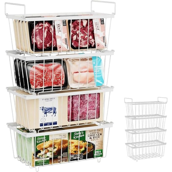 Freezer Baskets, Stackable Freezer Storage Baskets for 198L Freezer, Freezer Organizer with Handles, Easy Sorting and Preserving Frozen Food, Allows