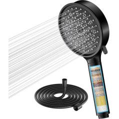 Cobbe Hard Water Filter Shower Head and Hose with 20 Levels Filter, 6 Spray Jet Modes, High Pressure Bathroom Shower Head, Large Powerful Hand Shower for Residual Chlorine Removal (Black)