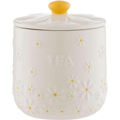 Price & Kensington Daisy Tea Storage Jar | 700ml Airtight Ceramic Container | Embossed Daisy 3D Lid with Hand Painted Yellow Handle | Cream Glaze | Kitchen Storage Container