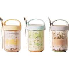 Habwah 3 Pack Overnight Oats Jars with Lids and Spoons, Reusable Glass Overnight Oats Container with Measurement Marks, Breakfast Pots (430 ml)
