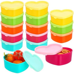 saerryor Small Food Containers with Lids 90ml Plastic Snack Pots Airtight Reusable Stackable Small Pots with Lids for Lunch Snack Freezer Safe Heart Shape 15pcs
