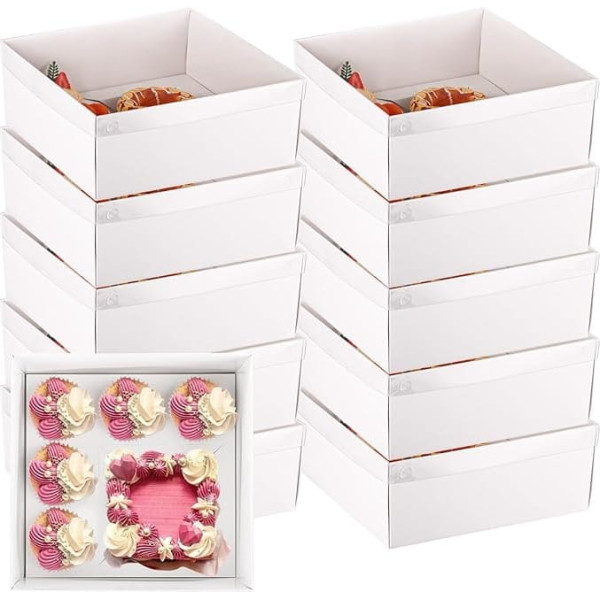 LDXDRU Bento and Cupcake Cake Box with Lid, Holds 5 Inch Cakes and 4 Cupcakes, Cookie Cake Box Set for Treats, Dessert, Cookies, Muffins, Pastries, Party, Pack of 10
