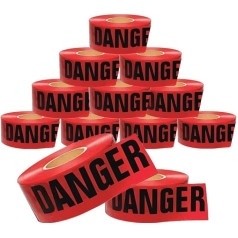Cordova Safety Products Pro Pack Danger Absperrband, Set mit 12 Rollen, jede Rolle misst 7,6 cm x 300 m, Rot, 7,6 cm