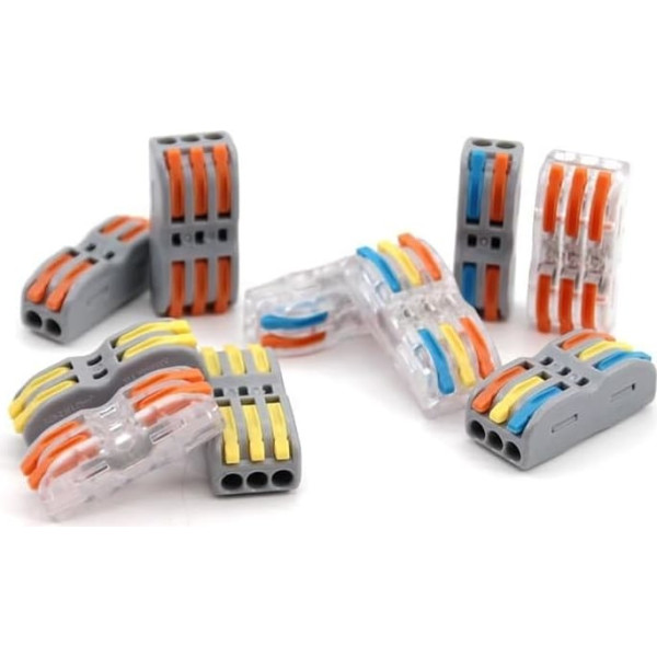 FACSER 30/50/100PCS Wire Connectors 222 Conductor SPL-3 Push-In Terminal Block Cable Splitter Led Light Butt Electrical Connector(8,100PCS)
