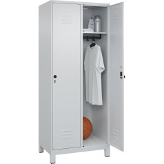 C + P Möbelsysteme C+P | Spind Classic Plus | 2 Abteile | lichtgrau | B 800 mm | mit Füßen | Drehriegel