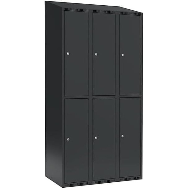 kaiserkraft Fydor Wardrobe Locker, 2 Compartments, Grey, W 900 mm, 3 Compartments, Slanted Roof Shape, Cylinder Lock