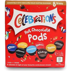 Celebrations Hot Chocolate Pads Compatible with Dolce Gusto - Twix, Mars, Bounty, Snickers, Galaxy, Maltese, Milky Way & Galaxy Caramel Capsules - 1 Box, 8 Capsules