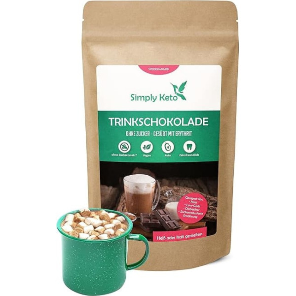 Simply Keto Drinking Chocolate without Added Sugar (Classic) 180 g - Ideal for Iced or Hot Chocolate - Cocoa Powder with 42% Cocoa - Sweetened with Erythritol Stevia - Under 1 g Net Carbohydrates per