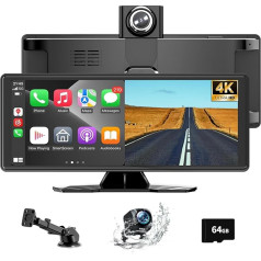 10.26 Inch Carplay Display & Android Car Display, Car Screen with 4K Dash Cam 1080P Rear View Camera, Car Play Android with Bluetooth/GPS Navigation/Mirror Link/Siri G00gle Assistant/FM/AUX/64G TF