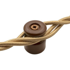 Amarcords - Cable clamp with screws and dowels. 25 vintage coloured porcelain insulators for cable installations with coloured wall braids Brown