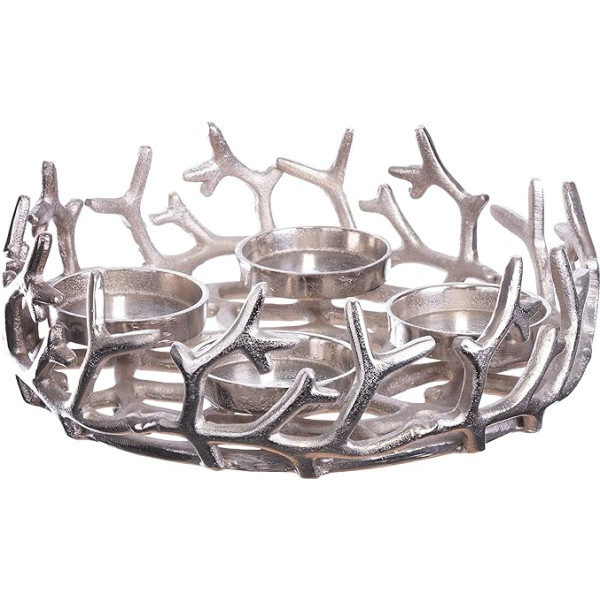 Brandsseller Advent Wreath Diameter 28 cm | Christmas Wreath | Aluminium | Silver | Branches