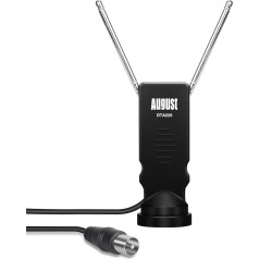 DVB-T/DVB-T2 HD H.265 TV Antenna August DTA220 Mini Indoor and Outdoor Antenna with Suction Cup Digital Indoor and Outdoor Antenna for DVB-T Receiver/DAB/FM Radio/TV with Integrated DVB-T2 Tuner